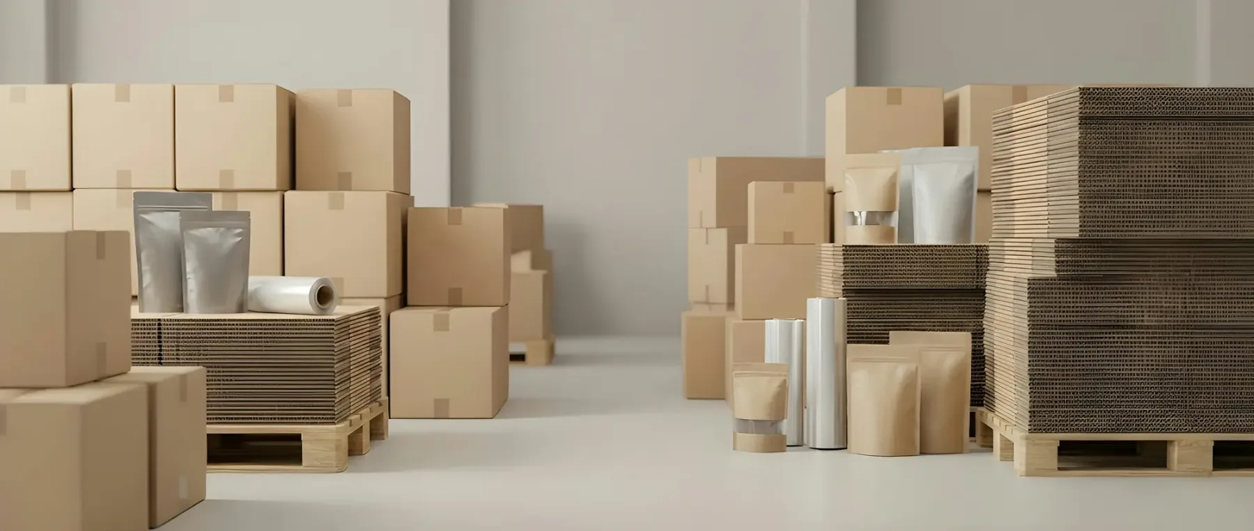 Cardboard shipping boxes stacked in a warehouse, representing the shipping and handling costs shoppers meet at checkout