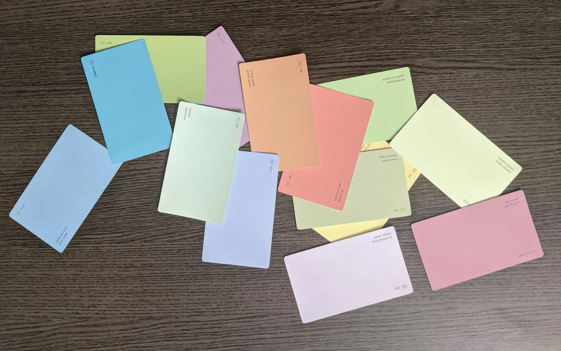 Coloured cards spread and grouped on a desk, representing segmenting conversion rate by device and channel