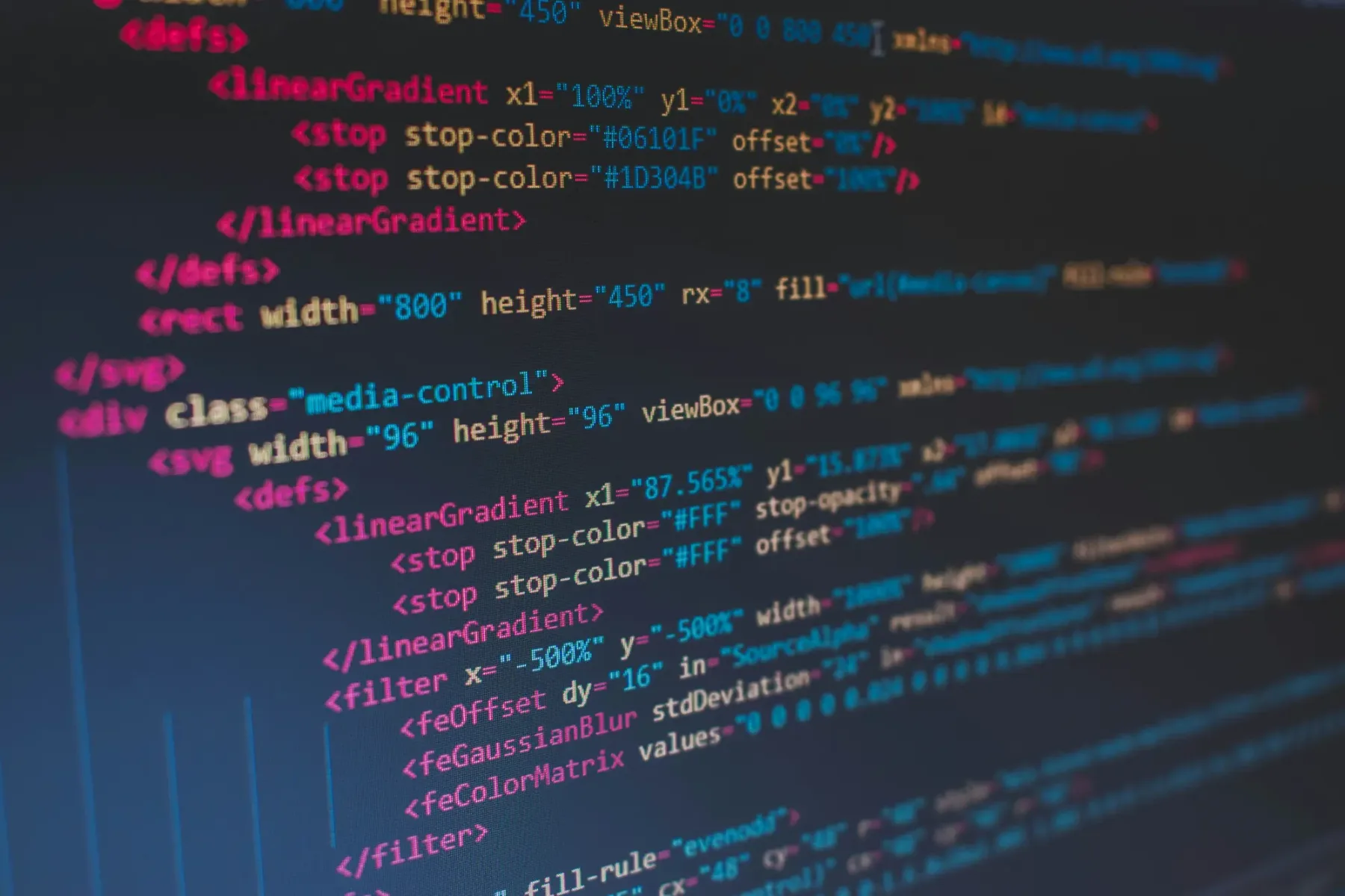 Markup code on a screen, representing product structured data built from metafield values